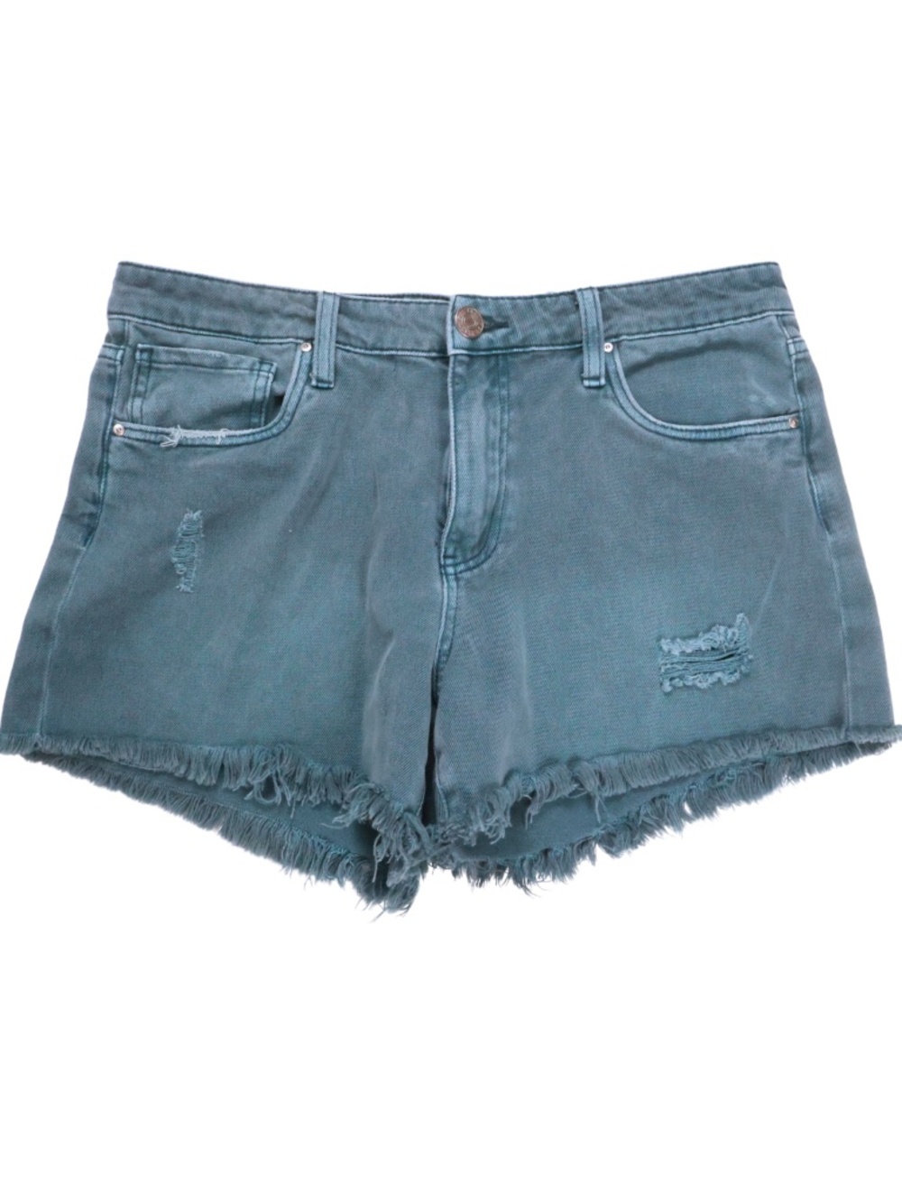 KUT From The Kloth Womens 8 Teal Denim Shorts Distressed Frayed Hem High Ris